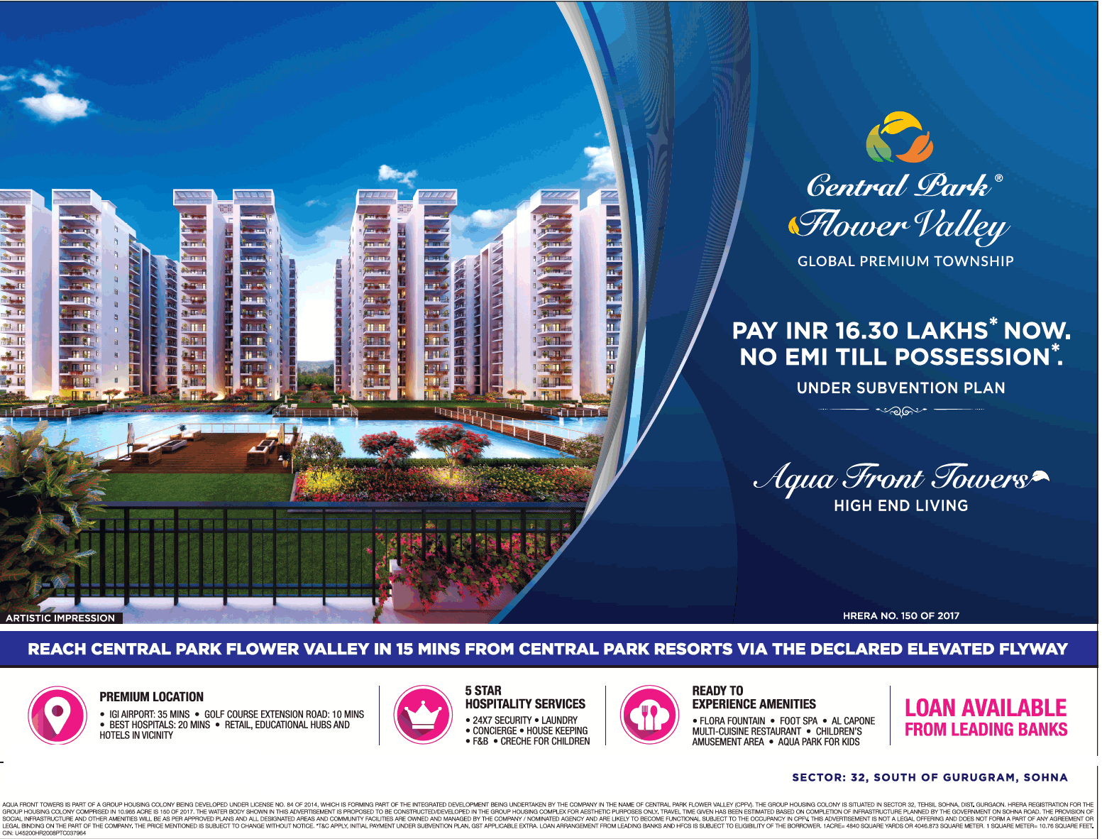 Pay No EMI till possession at Central Park Aqua Front Tower  in Gurgaon